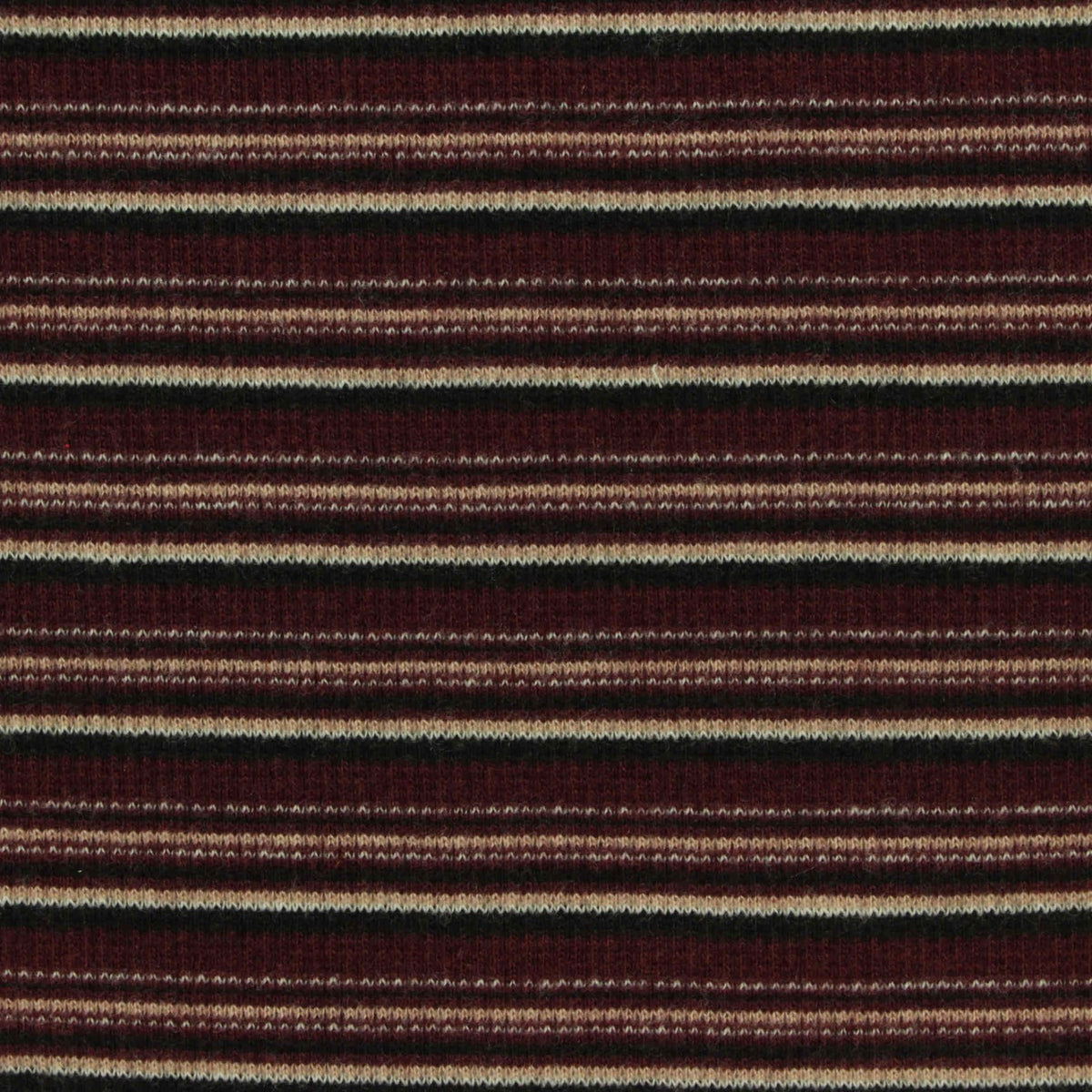 Dark Red Horizontal-Stripe Rib Knit, Cotton-Viscose