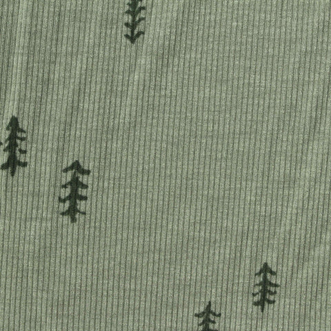 Floral Viscose Stretch Rib Knit Fabric, 262 gsm, 130 cm — Green