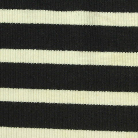 Black Horizontal-Stripe Rib Knit, Poly-Cotton, 210 gsm