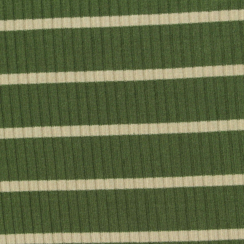Green Horizontal-Stripe Rib Knit, Viscose, 280 gsm