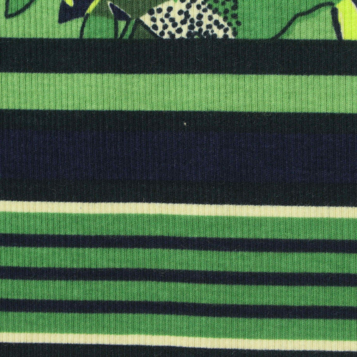 Printed Cotton Stretch Rib Knit Fabric, 200 gsm, 110 cm — Green