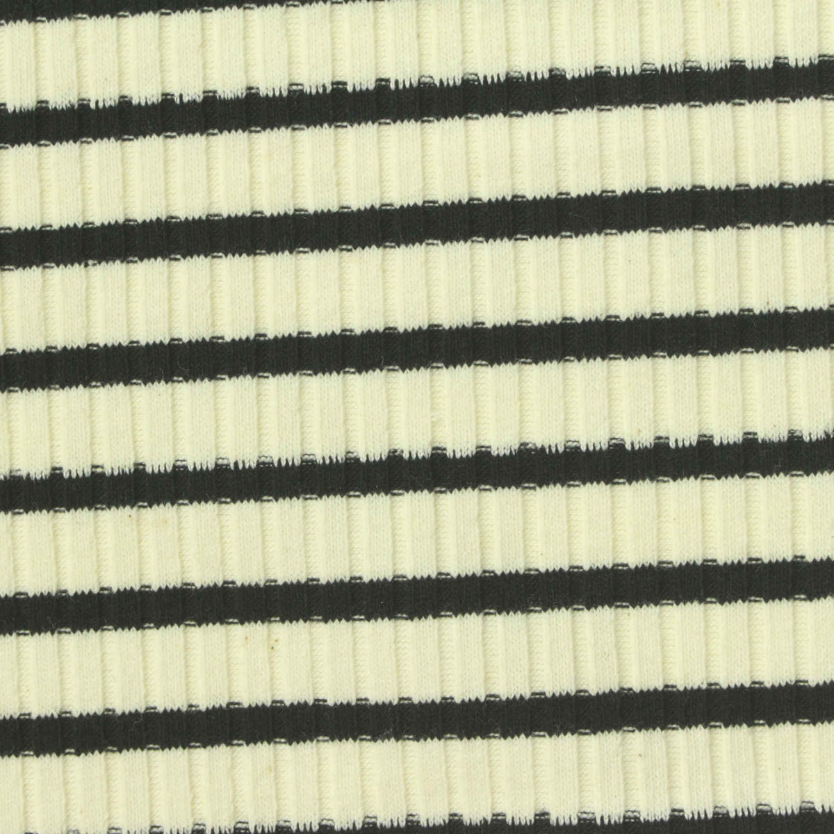 Black Horizontal-Stripe Rib Knit, Poly-Cotton, 290 gsm, 150 cm