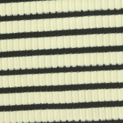 Black Horizontal-Stripe Rib Knit, Poly-Cotton, 290 gsm, 150 cm