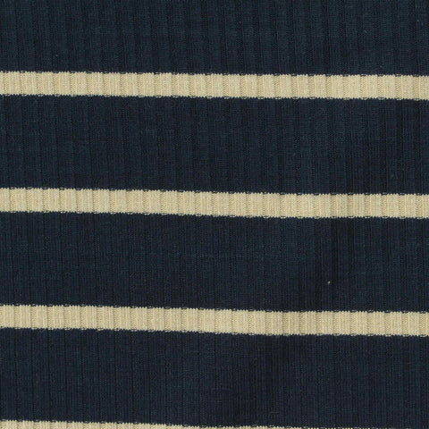 Navy Horizontal-Stripe Rib Knit, Viscose, 250 gsm, 150 cm
