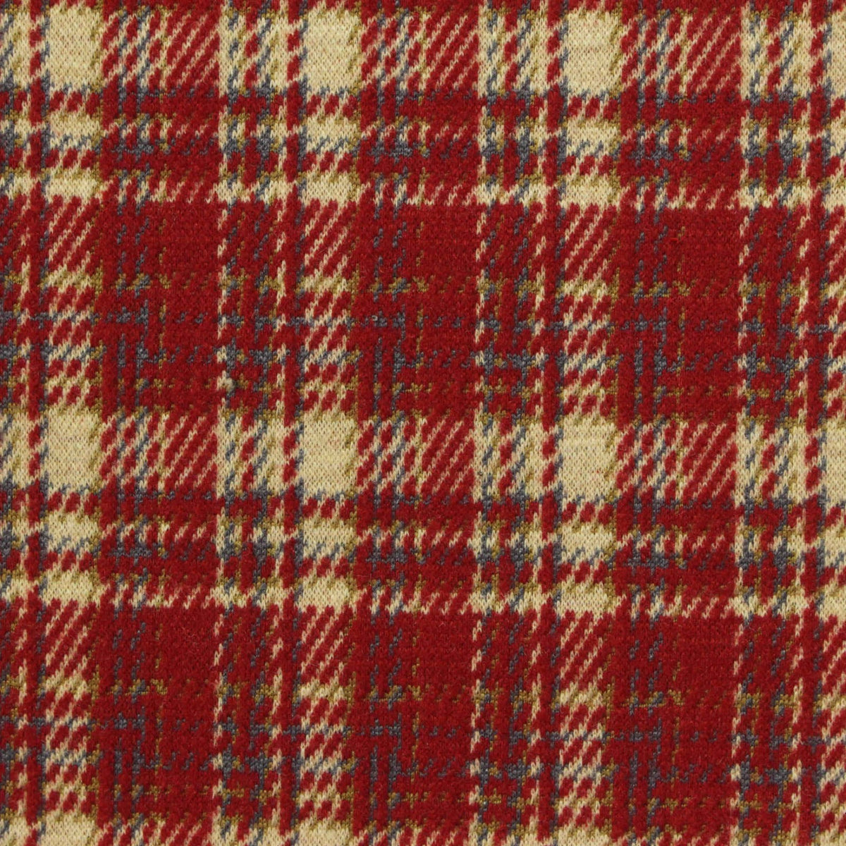 Red Plaid Interlock Knit, Poly-Viscose, 375 gsm