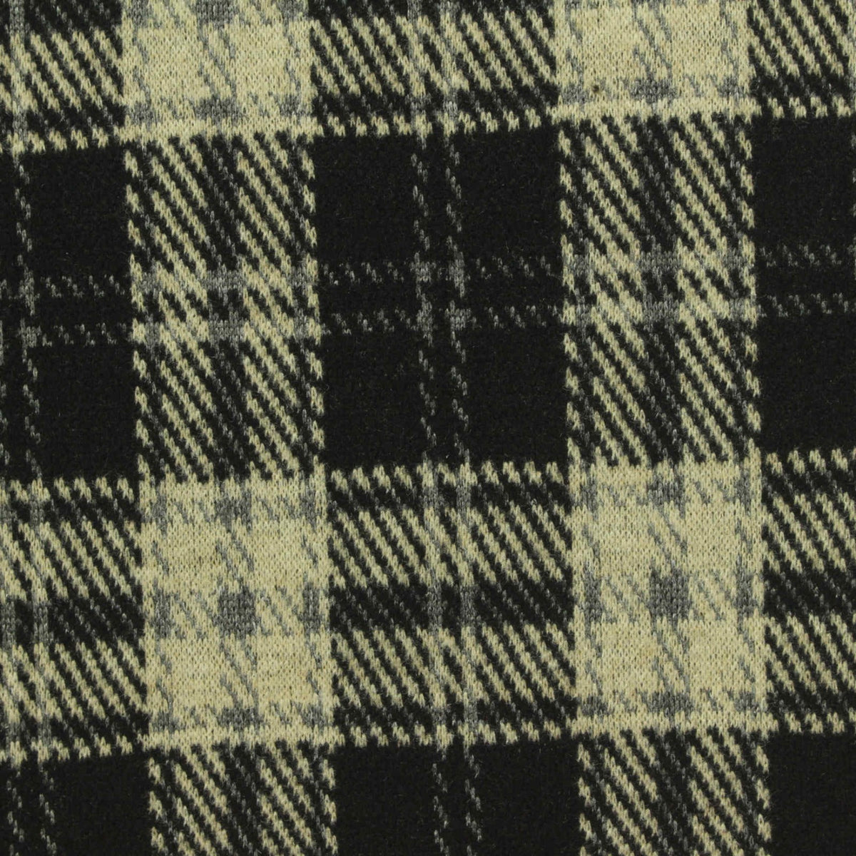 Black Plaid Interlock Knit, Poly-Viscose, 308 gsm