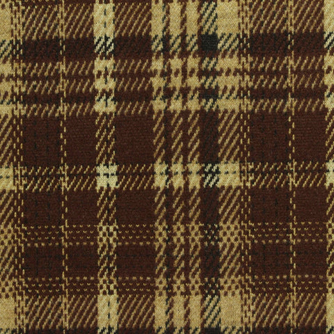Brown Plaid Interlock Knit, Poly-Viscose, 340 gsm