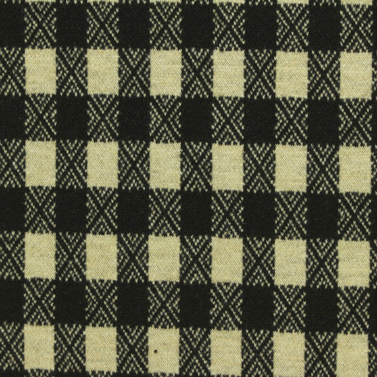 Black Plaid Interlock Knit, Poly-Viscose, 407 gsm