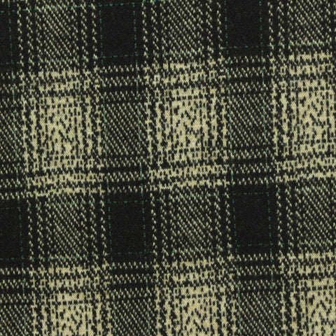 Black Plaid Interlock Knit, Poly-Viscose, 383 gsm