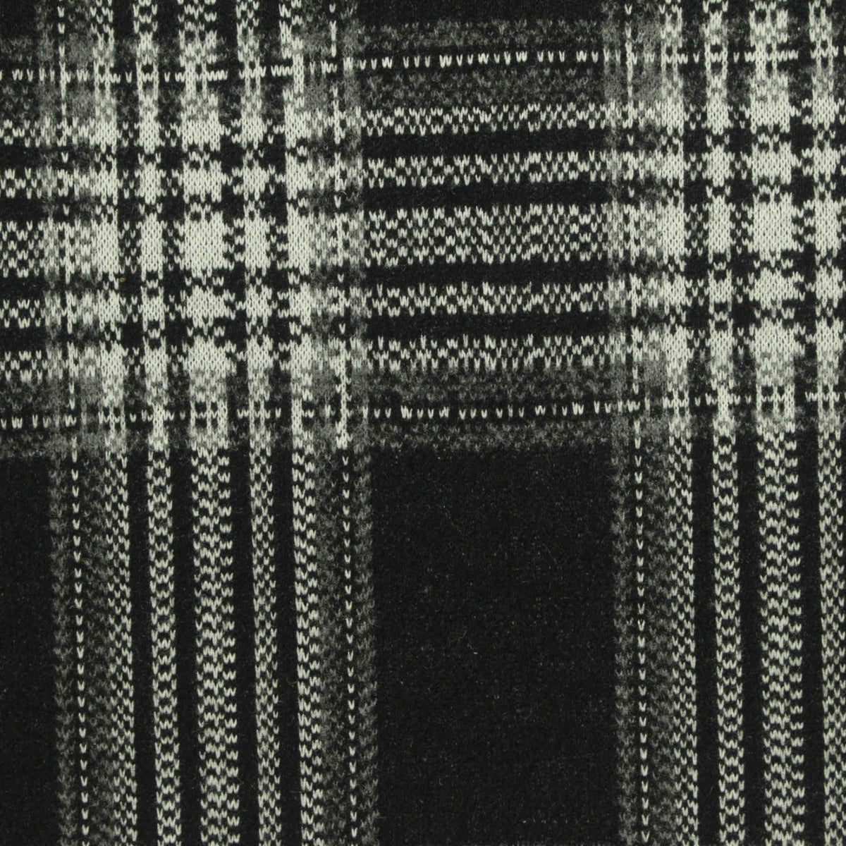 Black Plaid Interlock Knit, Poly-Viscose, 280 gsm, 160 cm