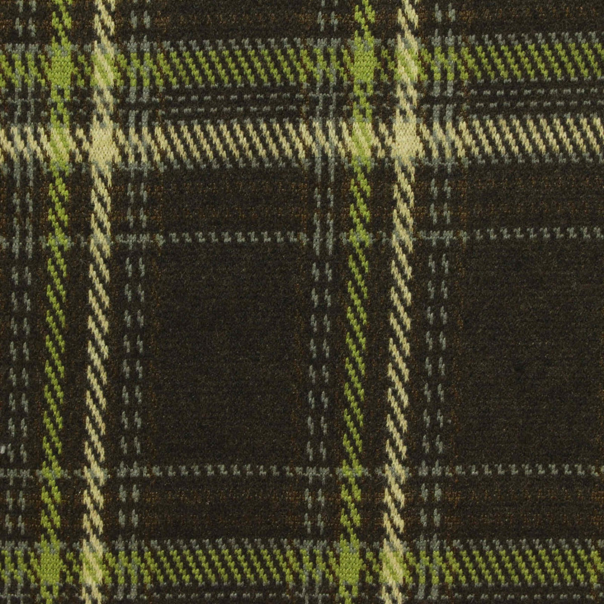 Dark Brown Plaid Interlock Knit, Polyester, 345 gsm