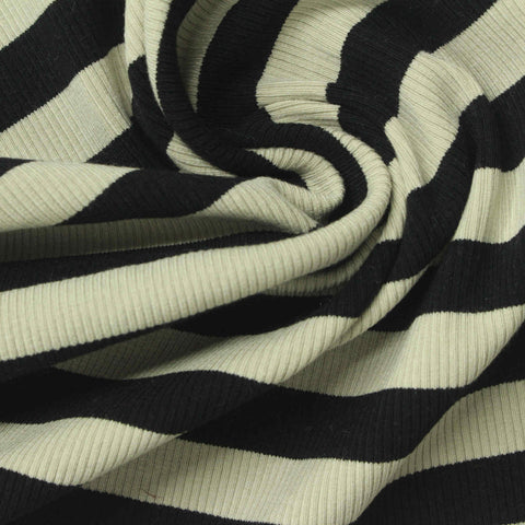 Black Horizontal-Stripe Rib Knit, Cotton-Viscose