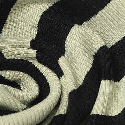 Black Horizontal-Stripe Rib Knit, Cotton-Viscose