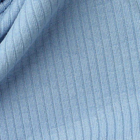 Viscose Polyester Stretch Rib Knit Fabric, 300 gsm, 155 cm — Blue
