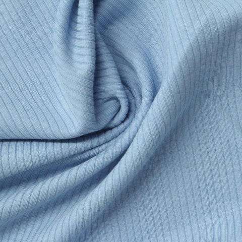 Viscose Polyester Stretch Rib Knit Fabric, 300 gsm, 155 cm — Blue