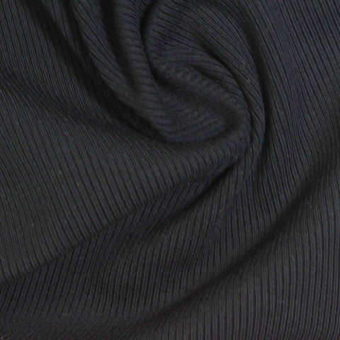 Viscose Stretch Rib Knit Fabric, 460 gsm, 125 cm — Black