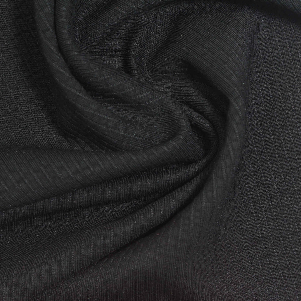 Viscose Polyester Stretch Rib Knit Fabric, 300 gsm, 155 cm — Black
