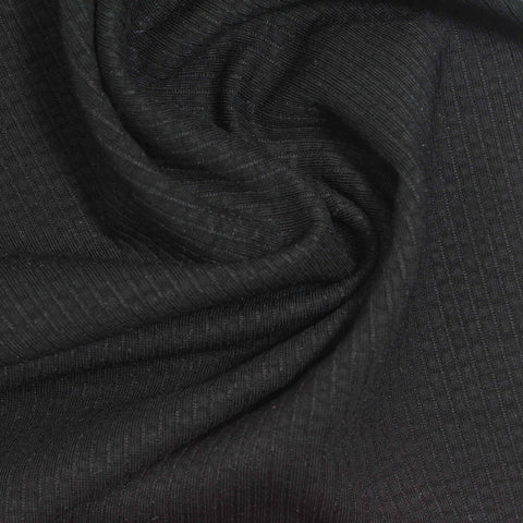 Viscose Polyester Stretch Rib Knit Fabric, 300 gsm, 155 cm — Black