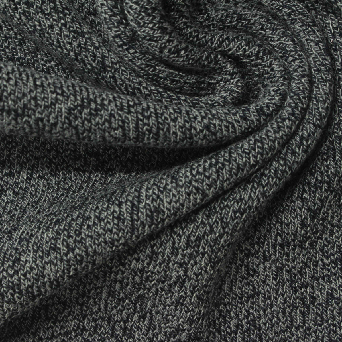 Dark Grey Heathered-Marl Rib Knit, Polyester, 380 gsm