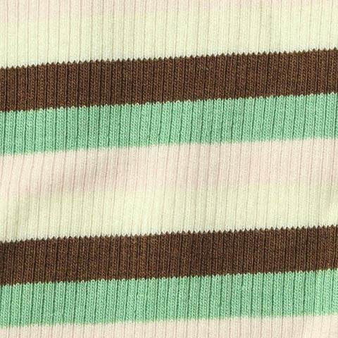 Brown Horizontal-Stripe Rib Knit, Cotton-Viscose