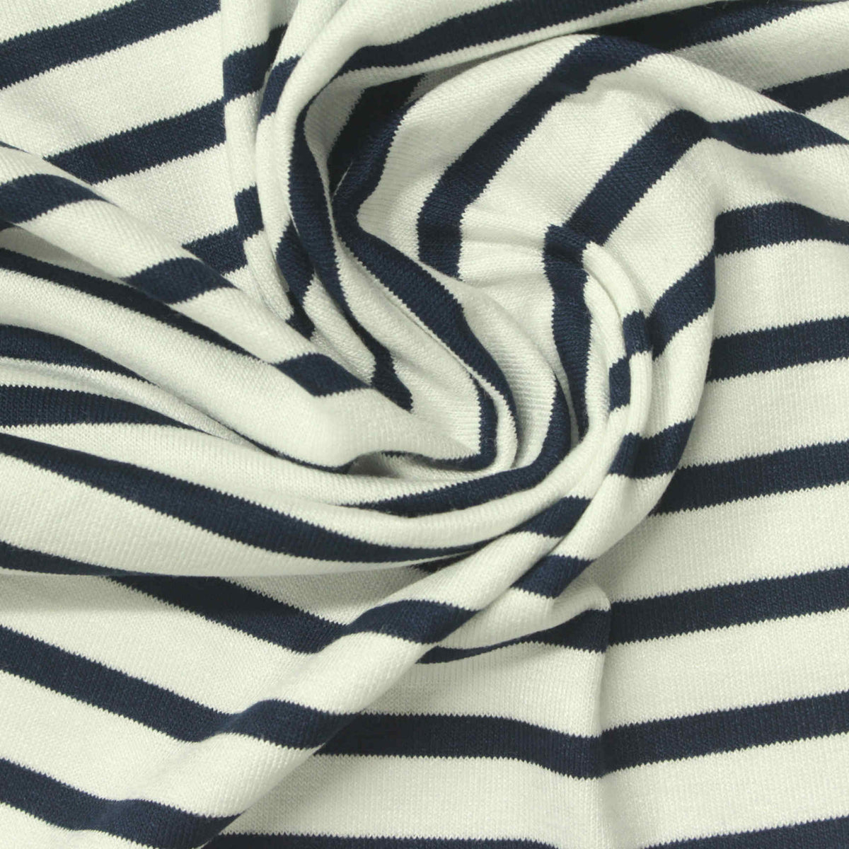 Navy Horizontal-Stripe Jersey Knit, Viscose, 180 gsm, 150 cm