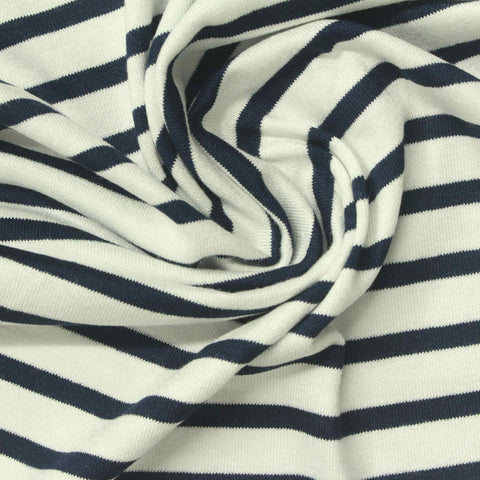 Navy Horizontal-Stripe Jersey Knit, Viscose, 180 gsm, 150 cm