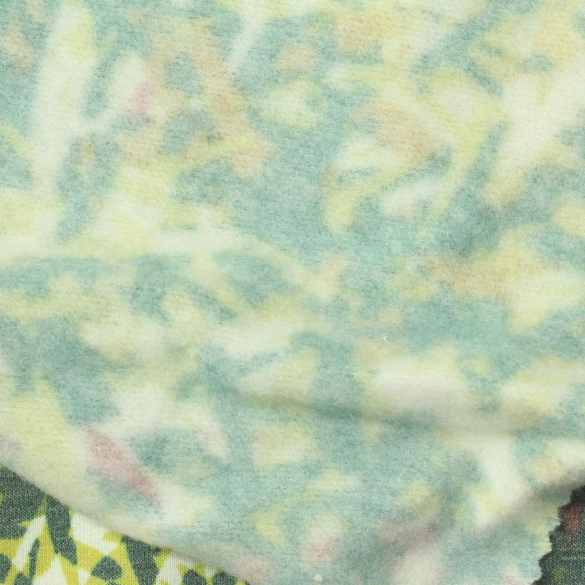 Light Green Abstract French Terry, Poly-Viscose