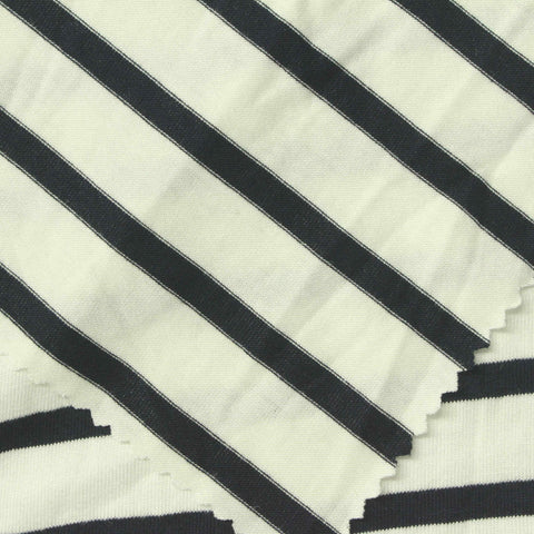 Striped Viscose Stretch Jersey Knit Fabric, 180 gsm, 150 cm — White