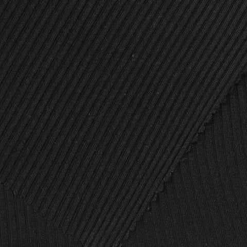 Polyester Stretch Rib Knit Fabric, 210 gsm, 140 cm — Black
