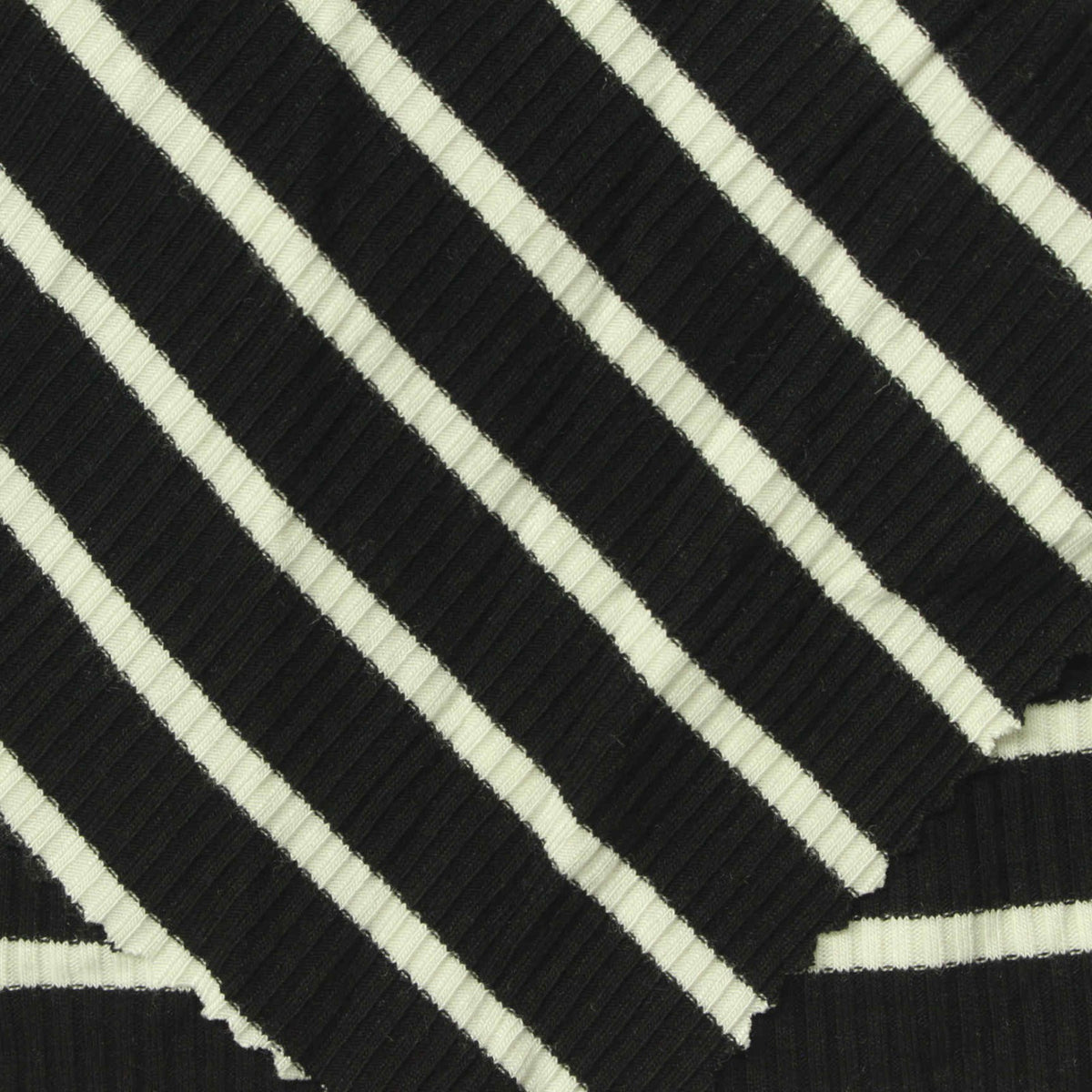 Striped Viscose Stretch Rib Knit Fabric, 270 gsm, 120 cm — Black