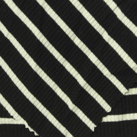Striped Viscose Stretch Rib Knit Fabric, 270 gsm, 120 cm — Black