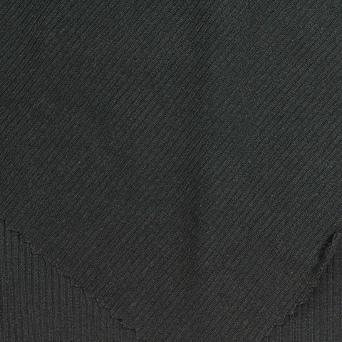 Brushed Polyester Stretch Rib Knit Fabric, 250 gsm, 160 cm — Black