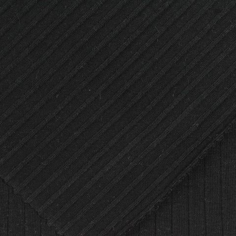 Cotton Stretch Rib Knit Fabric, 205 gsm, 130 cm — Black