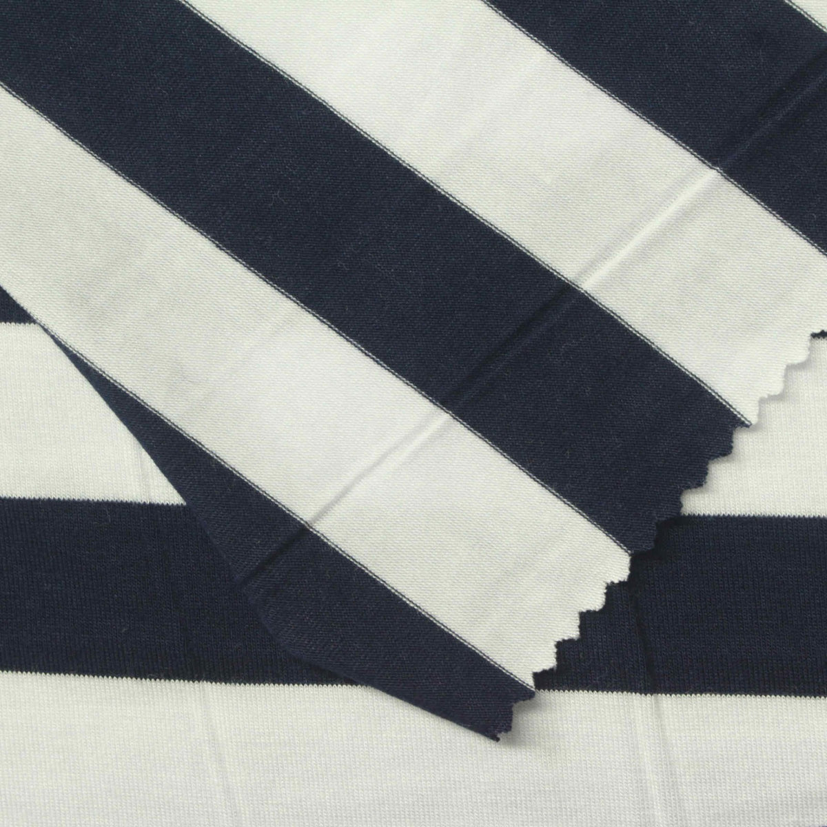 Navy Horizontal-Stripe Jersey Knit, Viscose, 170 gsm