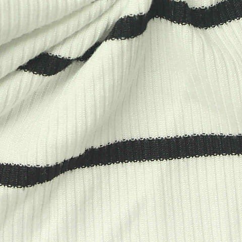 Black Horizontal-Stripe Rib Knit, Polyester, 200 gsm, 160 cm