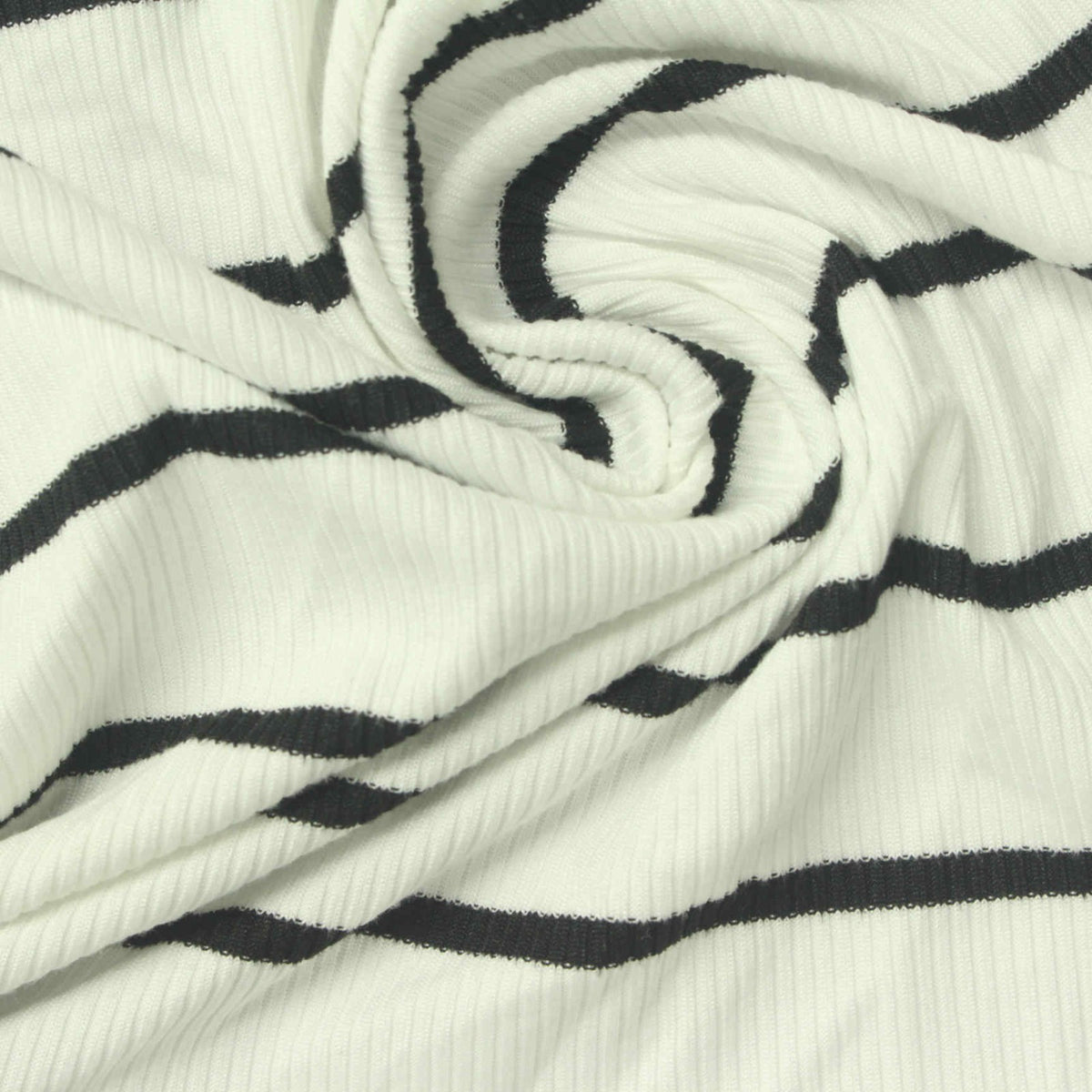 Black Horizontal-Stripe Rib Knit, Polyester, 200 gsm, 160 cm