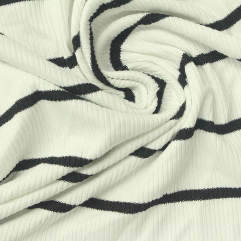 Black Horizontal-Stripe Rib Knit, Polyester, 200 gsm, 160 cm