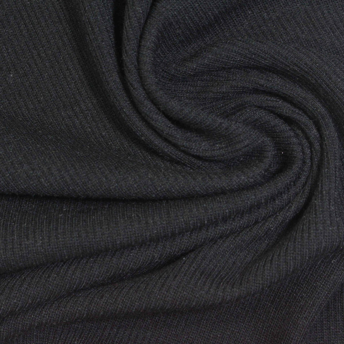 Polyester Viscose Stretch Rib Knit Fabric, 270 gsm, 120 cm — Black