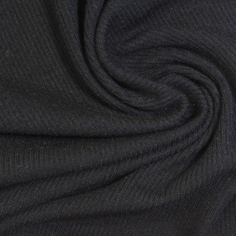 Polyester Viscose Stretch Rib Knit Fabric, 270 gsm, 120 cm — Black