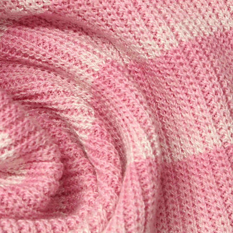 Pink Horizontal-Stripe Chunky Knit, Poly-Viscose, 300 gsm