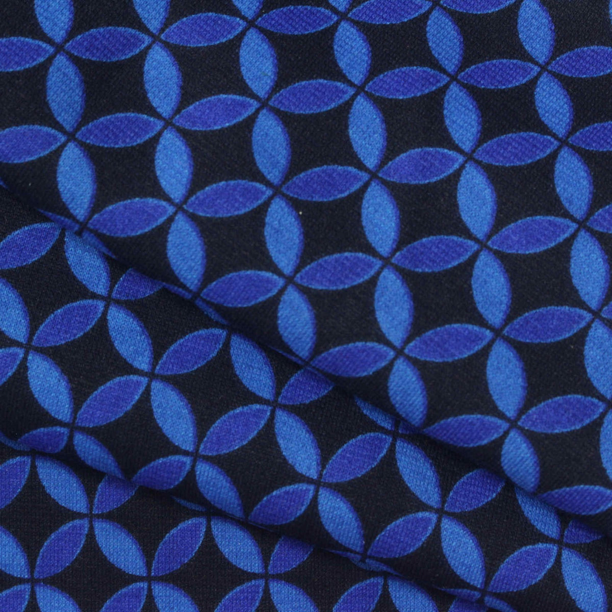 Blue Geometric Ponte Knit, Viscose-Poly