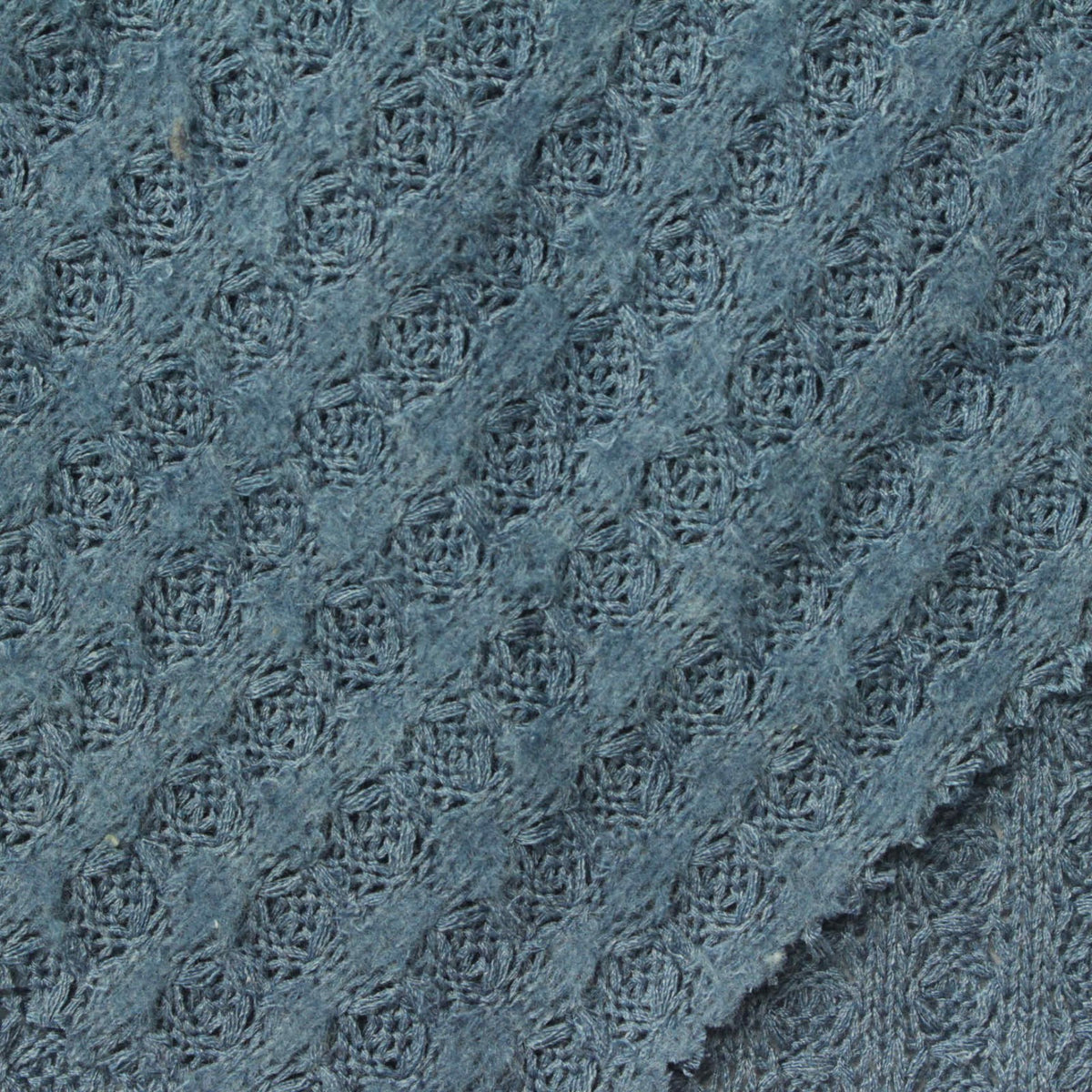 Polyester Viscose Waffle Knit Fabric, 300 gsm, 130 cm — Blue