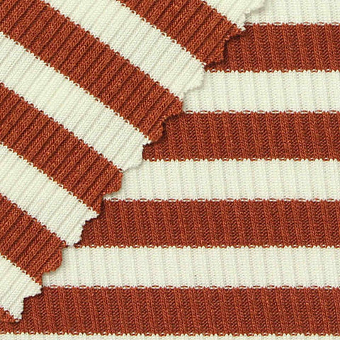 Rust Stripes Rib Knit, Poly-Viscose
