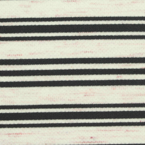 Black Horizontal-Stripe Interlock Knit, Poly-Viscose, 305 gsm