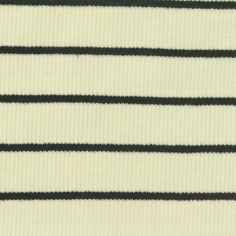 Black Horizontal-Stripe Rib Knit, Cotton-Poly, 350 gsm