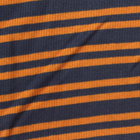 Orange Horizontal-Stripe Rib Knit, Cotton-Poly