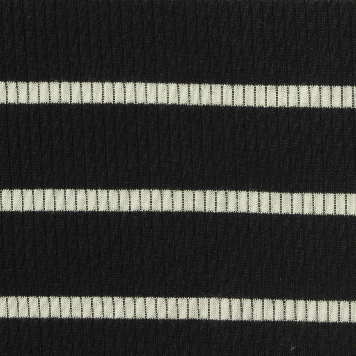 White Horizontal-Stripe Rib Knit, Poly-Viscose, 240 gsm