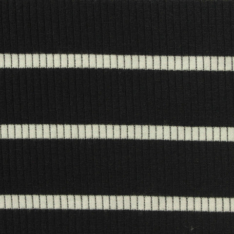 White Horizontal-Stripe Rib Knit, Poly-Viscose, 240 gsm