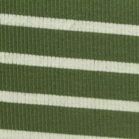 Green Horizontal-Stripe Rib Knit, Poly-Viscose, 220 gsm, 145 cm