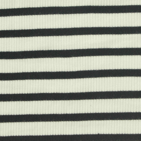 Black Horizontal-Stripe Rib Knit, Viscose, 250 gsm, 120 cm
